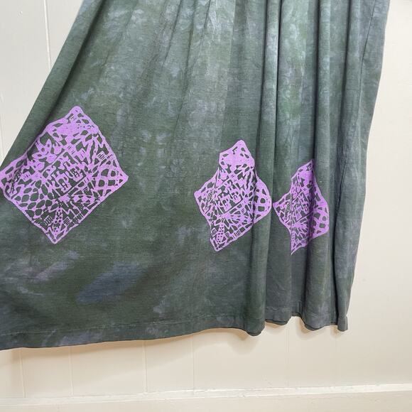 NWT Maxi Dress S Cotton Long Sleeve Block Print Tie Dye Lagenlook Boho Hippie - Picture 8 of 11